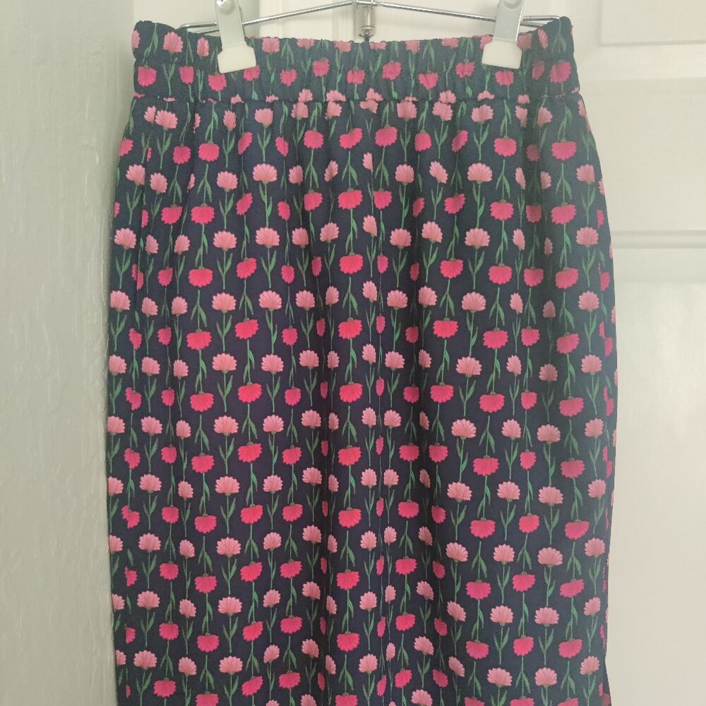 J. Crew Pink and Navy Flowered Skirt Size S
